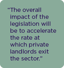 The overall impact of the legislation will be to accelerate the rate at which private landlords exit the sector.