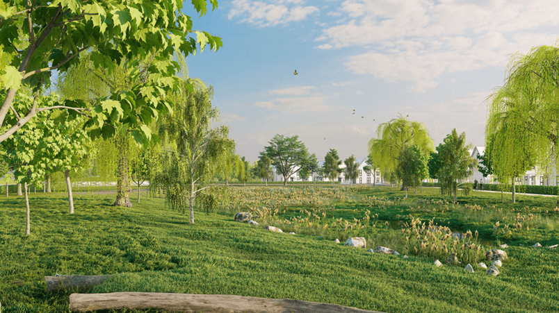 CGI depicition of greenfield site on the eastern edge of Soham in Cambridgeshire