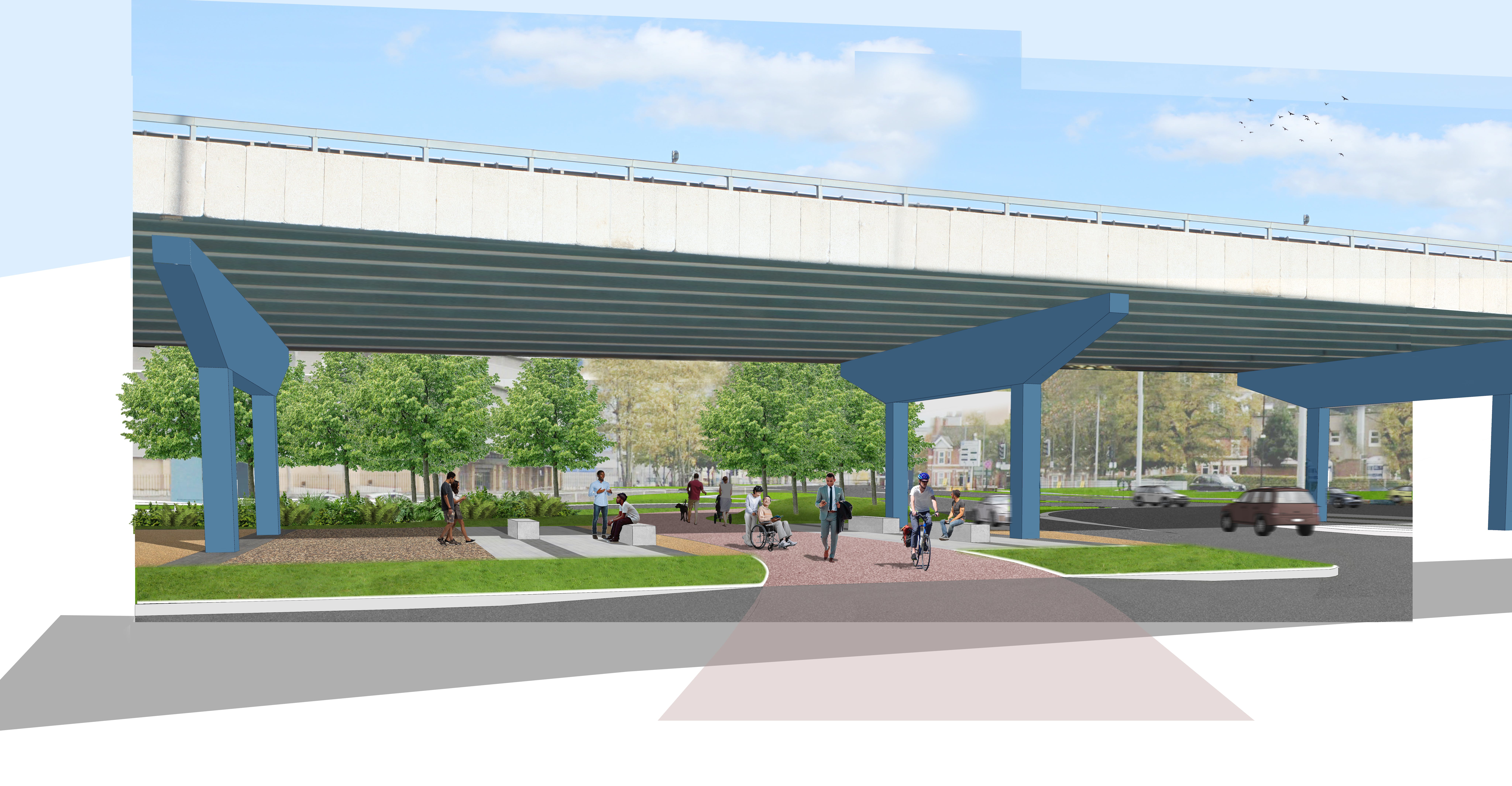 A graphical depiction of a flyover in Spon End Coventry