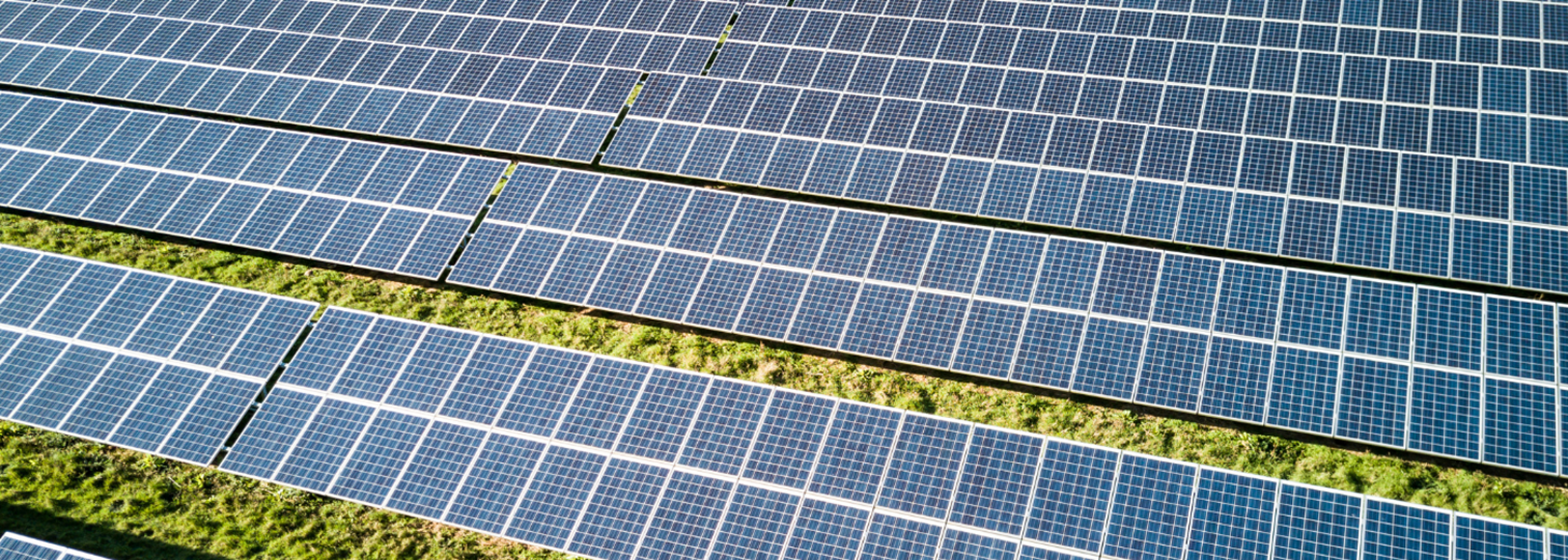 Rows of solar panels on solar farm