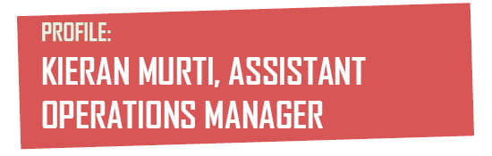 Header block text - profile of kieran murti - assistant operation manager at Carter Jonas